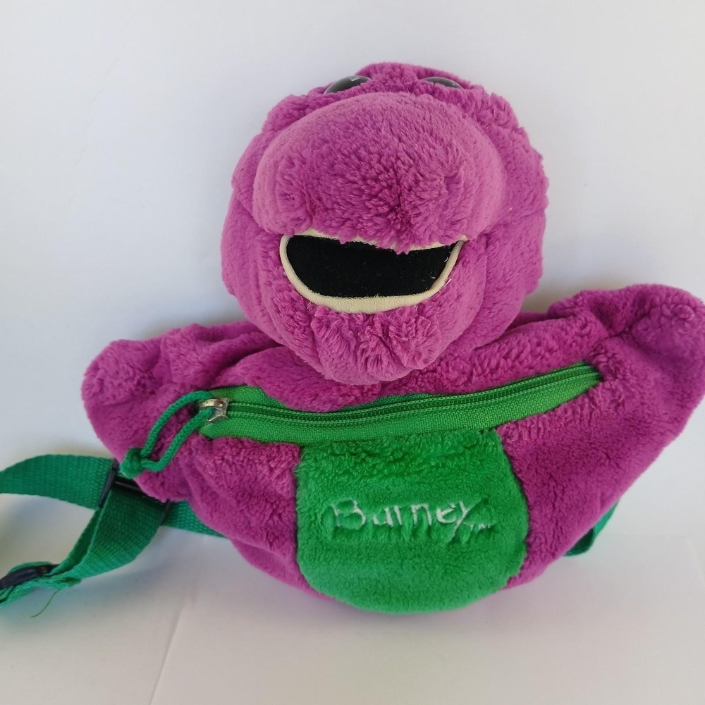 1990s Vintage Barney The Purple Dinosaur Plush Fanny Pack Hip Bum Bag Adjustable